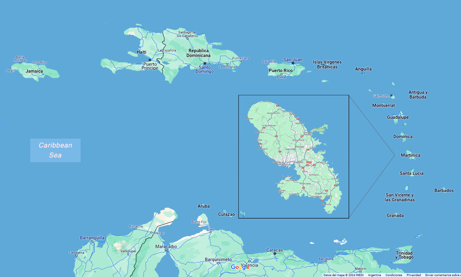 Mapa de Martinica con sus ciudades principales