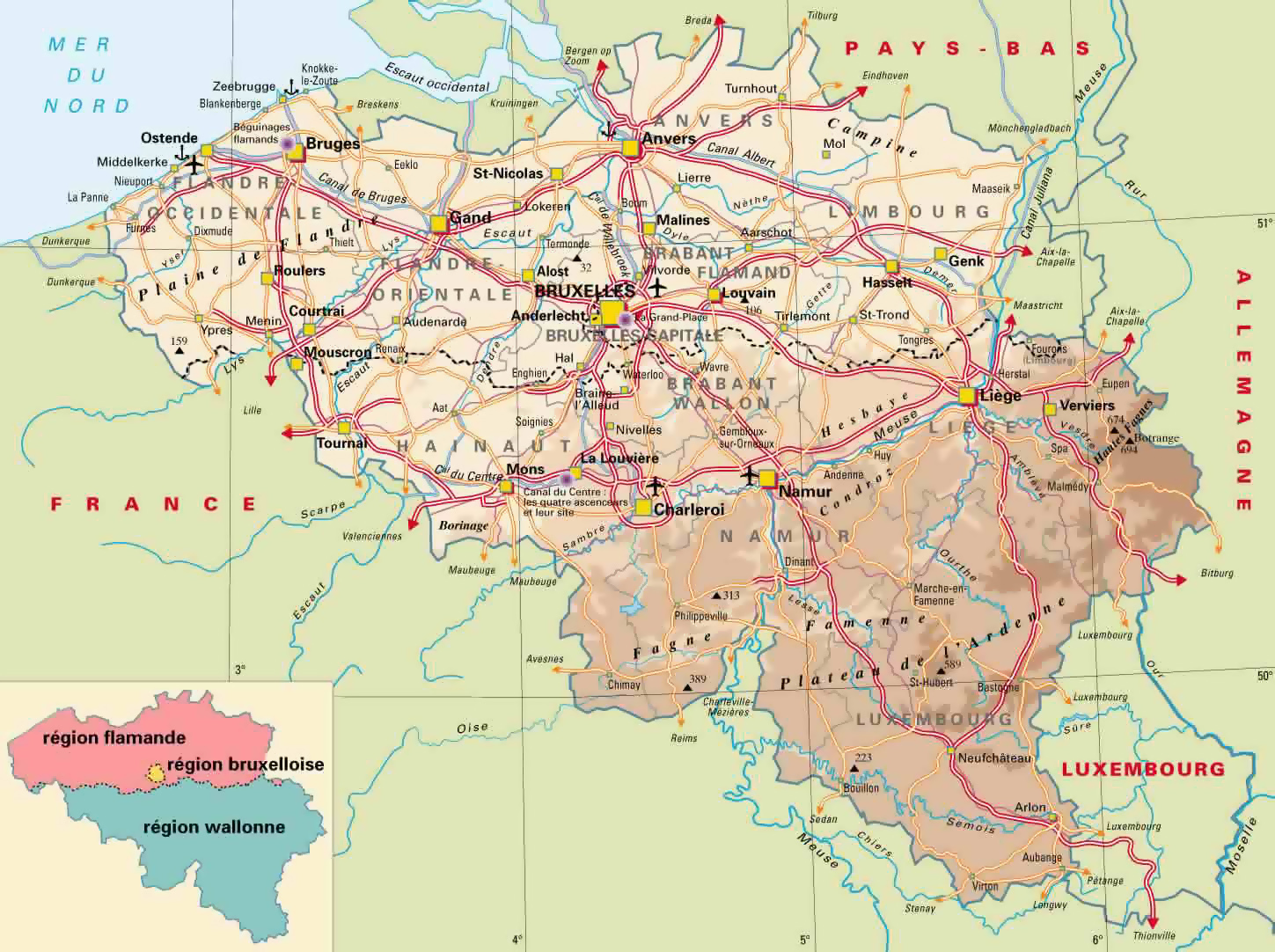 Mapa de Bélgica con sus ciudades principales