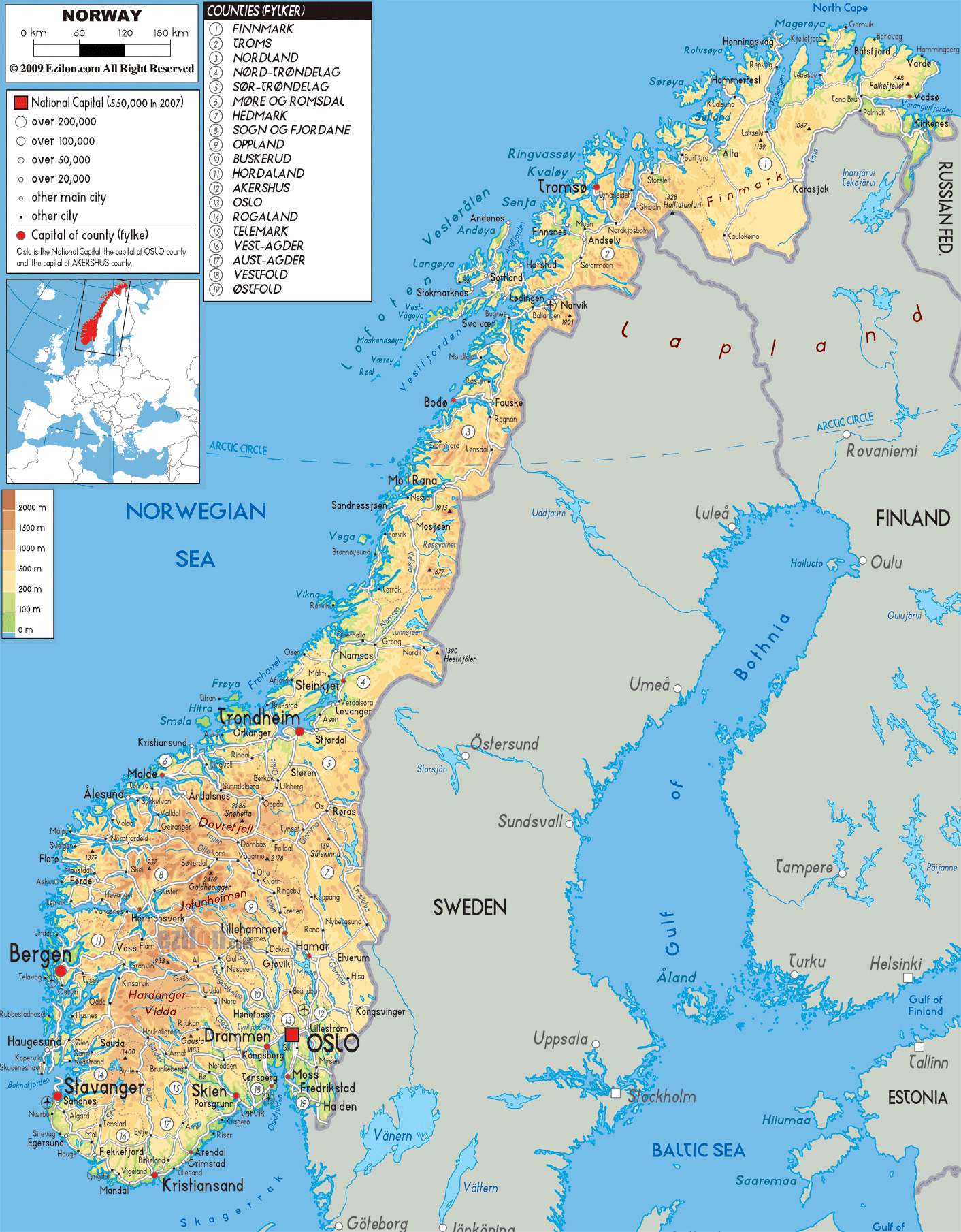 Mapa de Noruega con sus ciudades principales