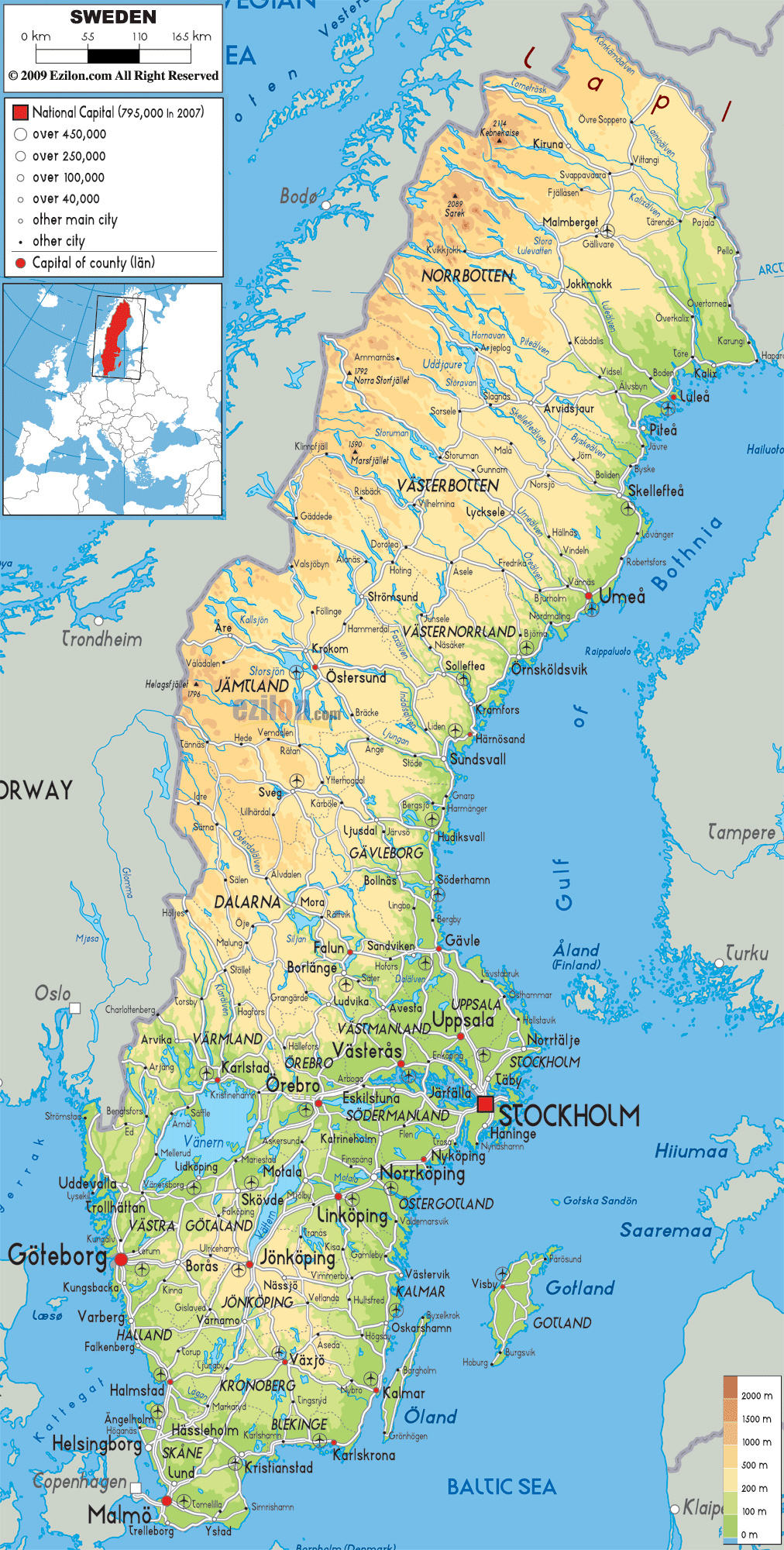 Mapa de Suecia con sus ciudades principales