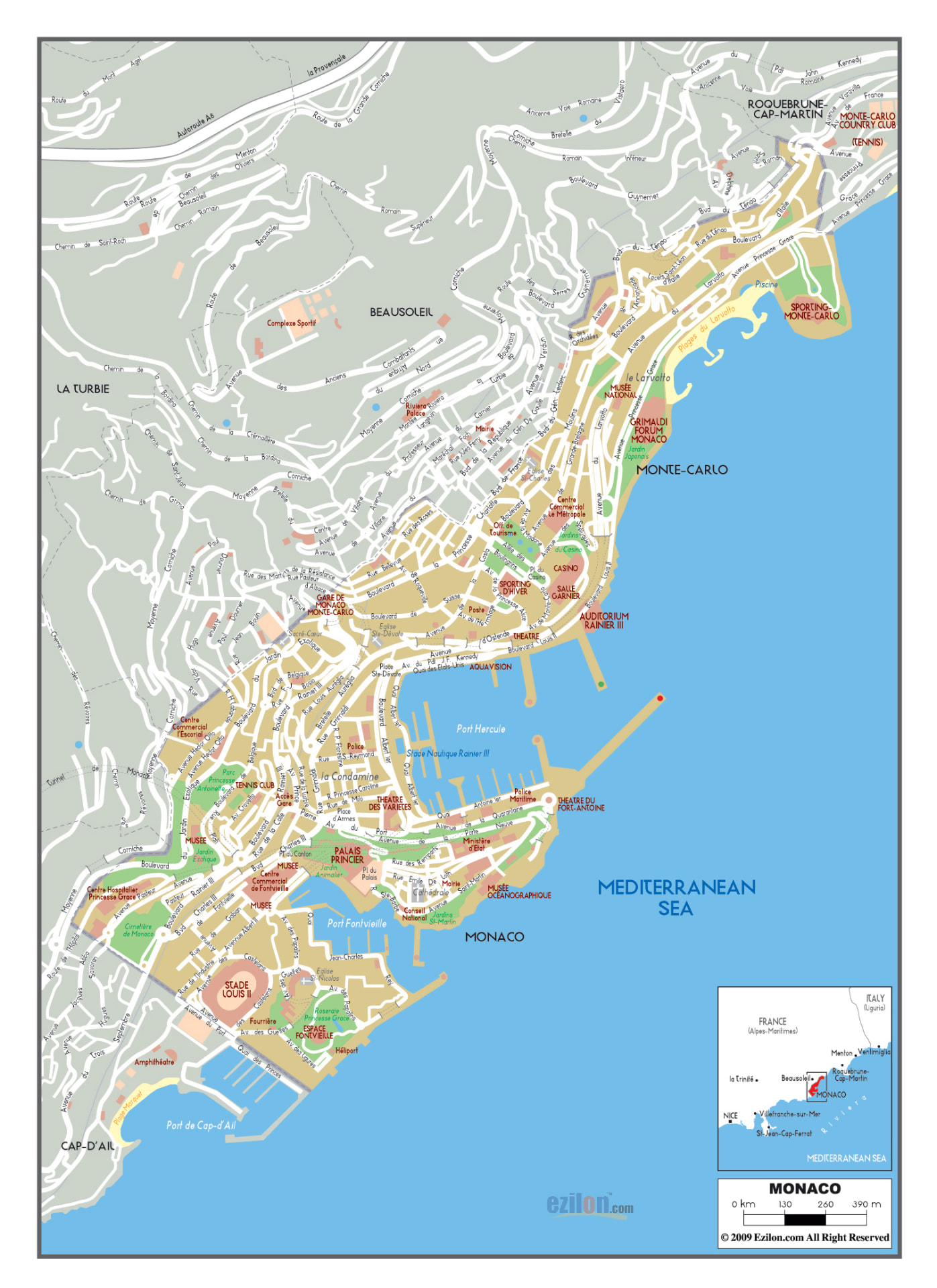 Mapa de Principado de Mónaco con sus ciudades principales