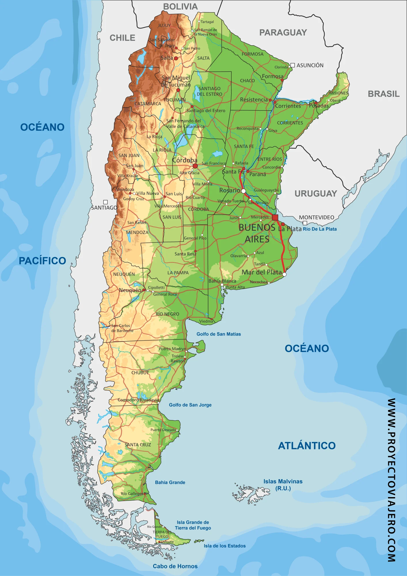 Mapa físico de la República Argentina