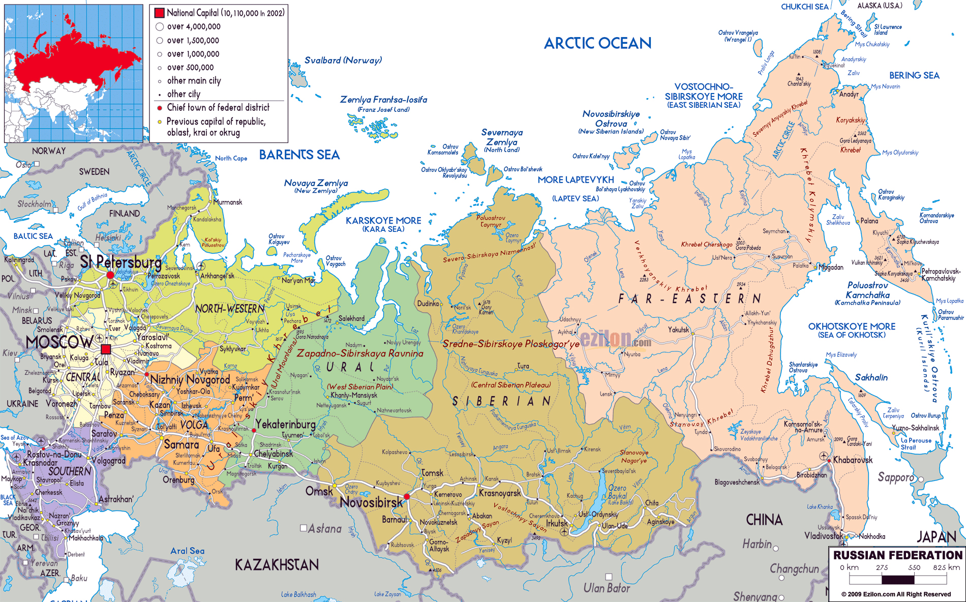 Mapa de Rusia con sus ciudades principales