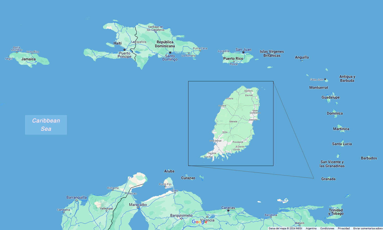 Mapa de Grenada con sus ciudades principales