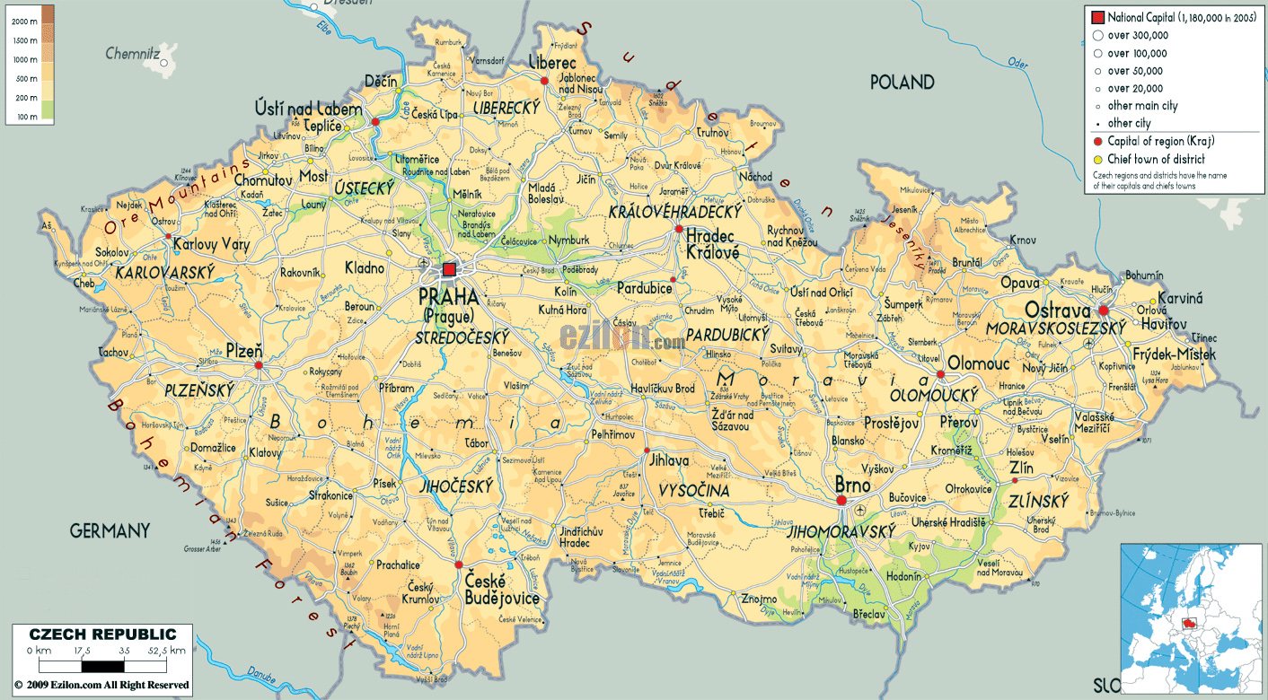 Mapa de República Checa con sus ciudades principales