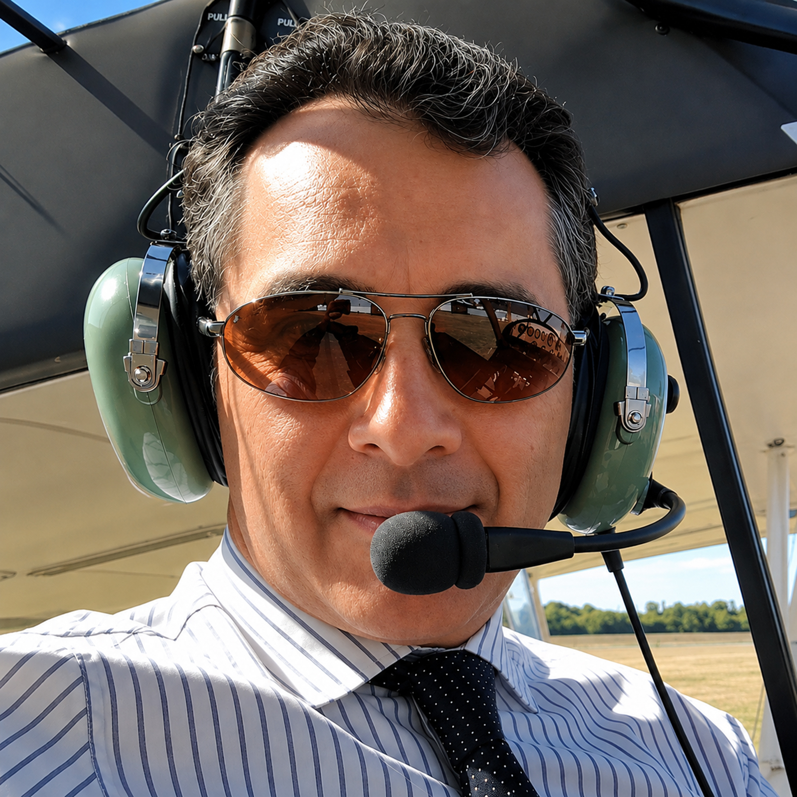 El autor en cabina, con auriculares de comunicación